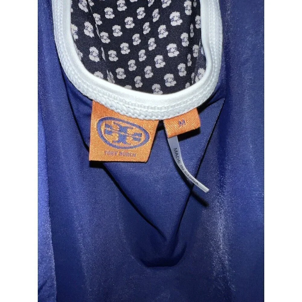 TORY BURCH One Piece Navy Ivory Trim Open Back Swimsuit Sz M